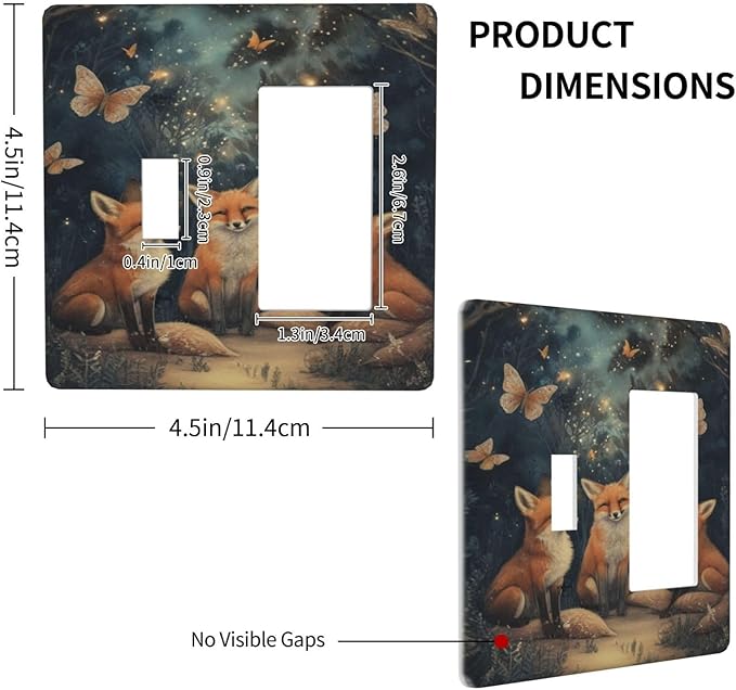 Decorative Art Light Switch Covers Foxes & Forest 2 Gang Single Toggle Rocker Combination Electrical Faceplate Switchplate Wall Plate for Home Decor