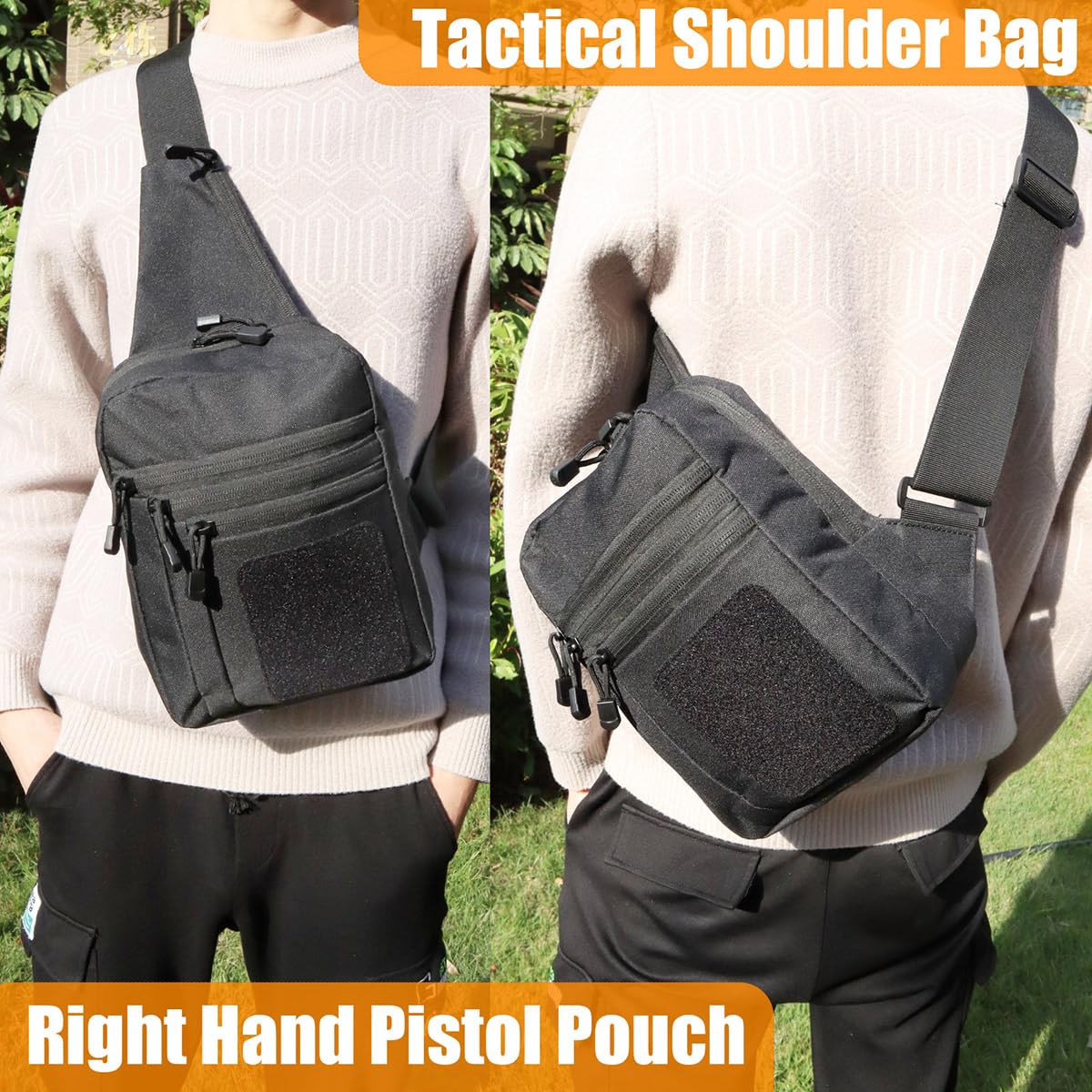 VTACOUTV Concealed Carry Gun Bag for Men & Women, Sling Pistol Bag for Handguns CCW Shoulder Bag Tactical Crossbody Chest Pack Range Bags with Holster (Black)