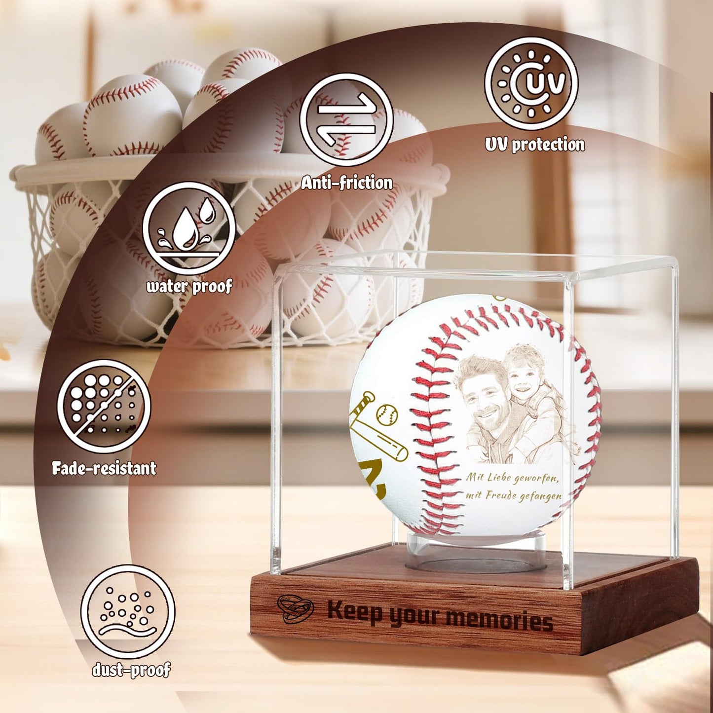 Personalized Baseball Display Case UV Protectedcase Baseball Box Custom Name Text Customize Baseball Cases Display for Balls - for Official Size Ball