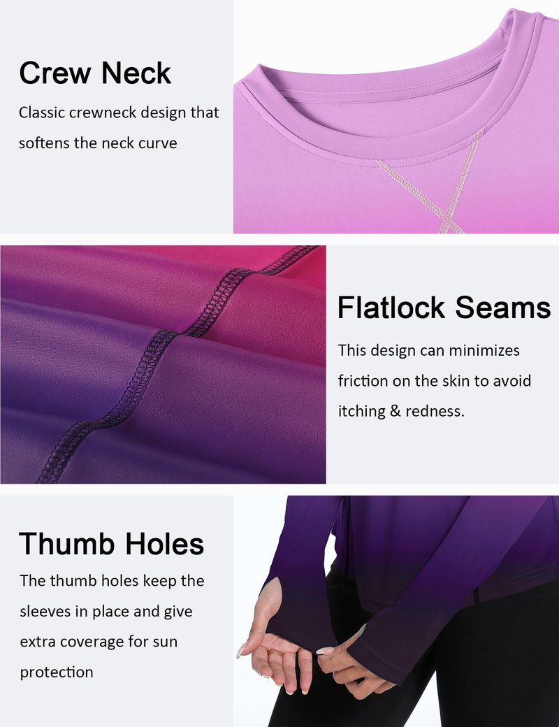 Avoogue Women's Sun Shirts UPF 50+ Long Sleeve UV Protection Shirt Lightweight Quick Dry Workout Hiking Tops for Women(Gradient Purple,M)