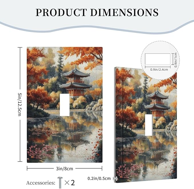 Decorative Art Light Switch Covers Lake & Pagoda in Fall Single Toggle Wall Plate Decorative Switchcover Electrical Switchplate for Home Decor