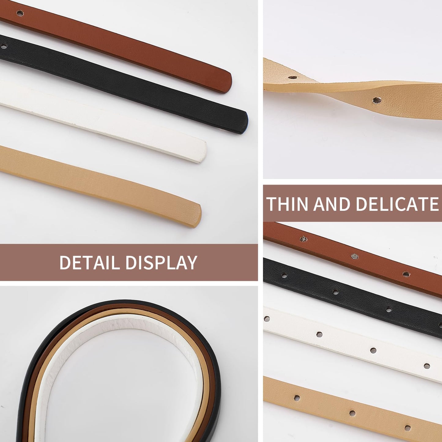 Fsfsdg 4 Pack Classic Belt for Dress Skinny Belt Women with Gold Buckle Thin Leather Waist Belt for Jeans Pants Dresses Daily Wear