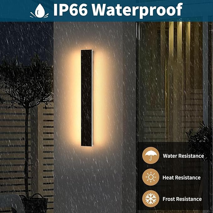 Outdoor Wall Sconces, 31.4 inch LED Modern Wall Lights Fixture, 3000K Warm White, IP65 Waterproof, Black Linear Long Strip Wall Lamp Lighting for Patio Garage Front Door