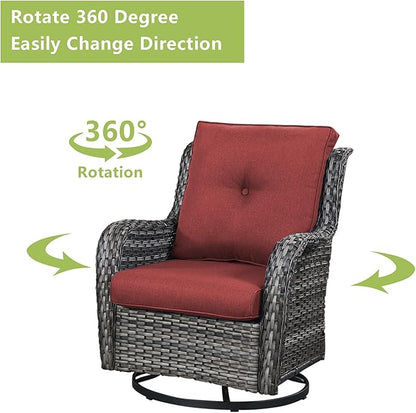 Rilyson Wicker Patio Furniture Set - 5 Piece Rattan Outdoor Sectional Conversation Sets with 2 Rocking Swivel Chairs,2 Ottomans and 1 Sofa for Porch Deck Garden(Mixed Grey/Red)