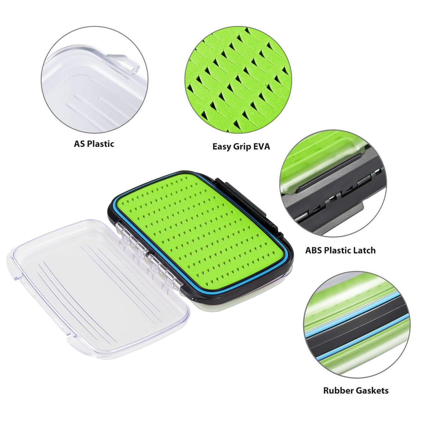 Gonex Fly Boxes for Fly Fishing Jig Boxes Two-Sided Waterproof Lightweight Fly Fishing Box Easy Grip Transparent Lid Fly Fishing Lures Box Sizes A+B+C, Green