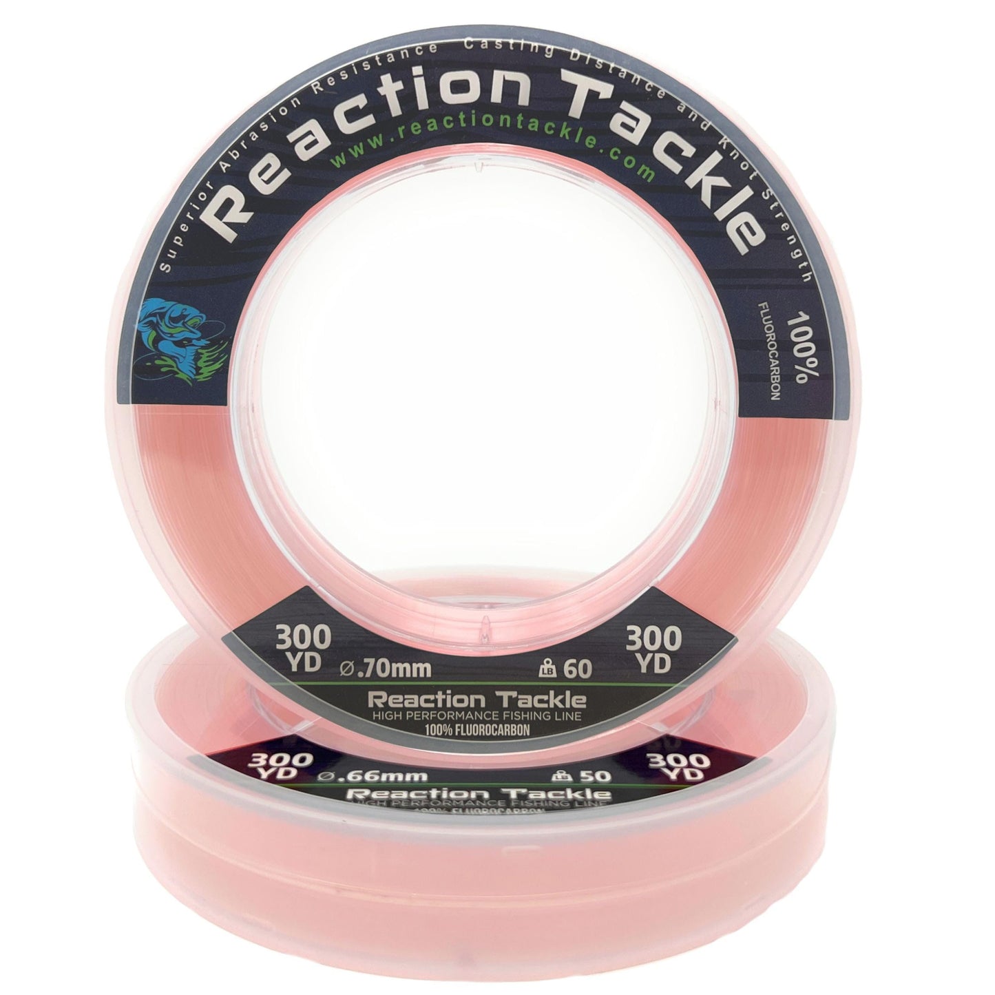 Reaction Tackle 100% Pure Fluorocarbon Fishing Line - High Strength, Abrasion-Resistant, Fast-Sinking, Virtually Invisible - Saltwater and Freshwater Leader Line - Pink - 12LB 300 Yards