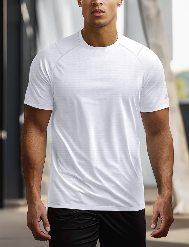 Mens Workout Shirts Dry Fit(White,L)