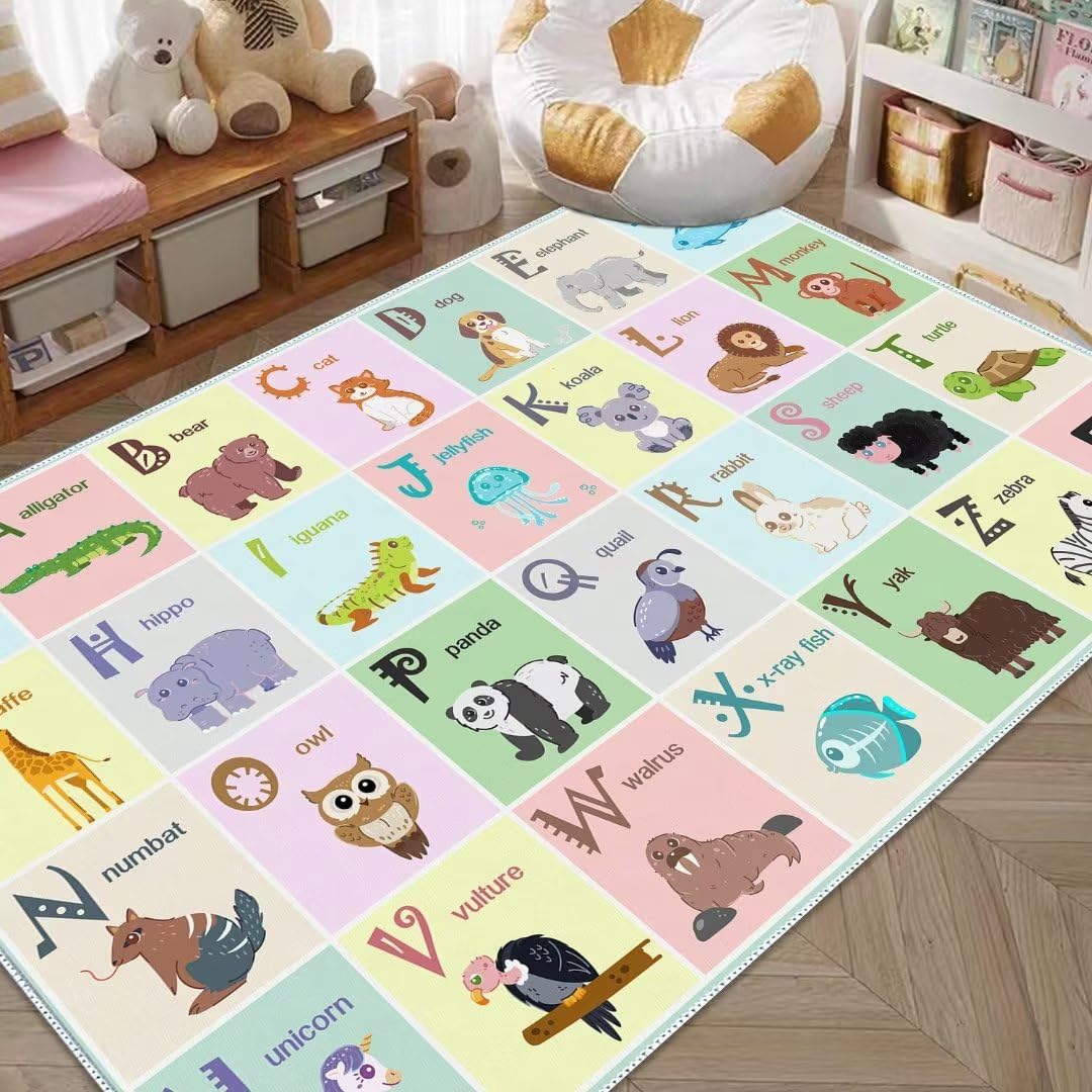 YLZLDKH ABC Alphabet Rug Carpet for Kids, Educational Area Rugs for Classroom, Alphabet Animal Play Mat for Playroom and Bedroom (47x71In)