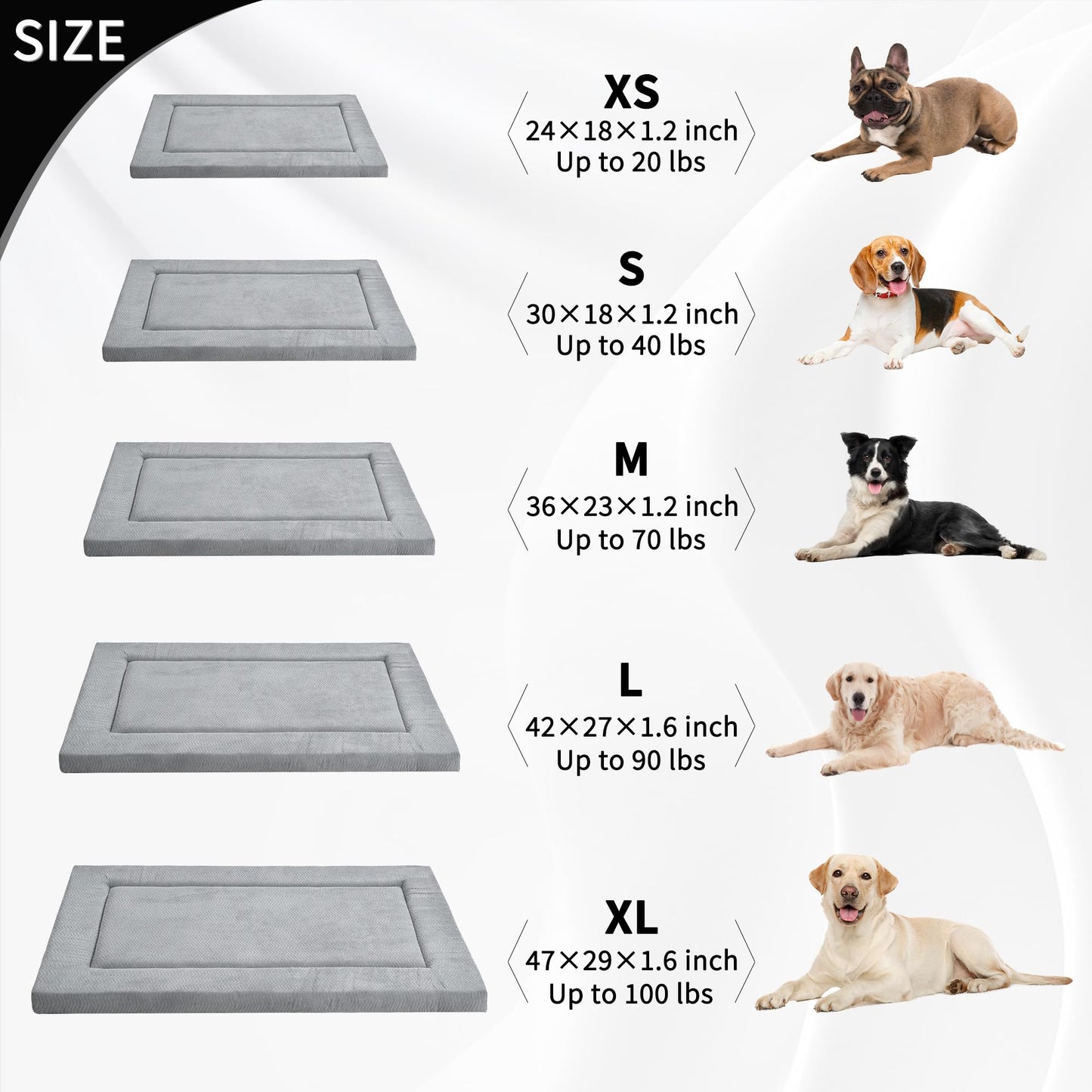WESTERN HOME Dog Bed for Crate, Medium/Large Dogs Crate Bed with Soft Wavy Plush Comfortable Anti-Slip Kennel Pad Washable Pet Beds Mat for Dogs & Cats, Grey