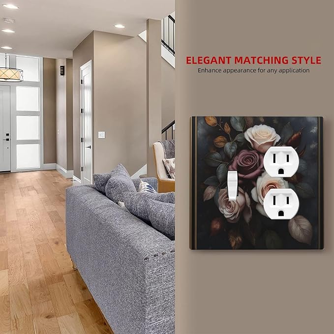 Decorative Art Light Switch Covers Elegant Rose Bouquet Art 2 Gang Single Toggle Duplex Combination Electrical Faceplate Switchplate Wall Plate for Home Decor