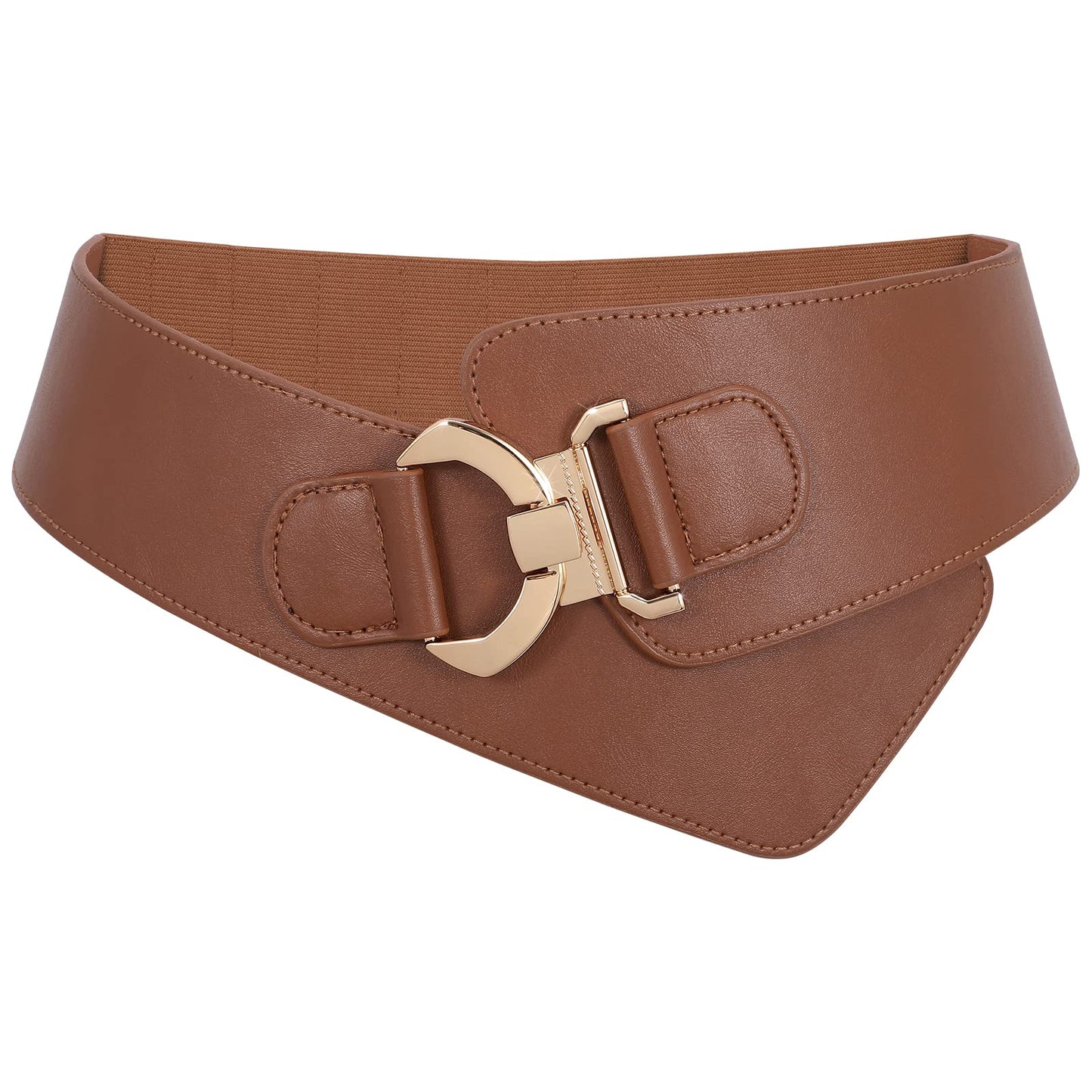 JASGOOD Women's Fashion Vintage Wide Elastic Stretch Waist Belt with Gold Interlock Buckle Halloween Belt (Brown,Suit Waist 30-35 Inch)