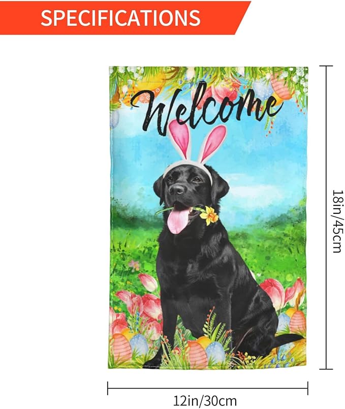 Labrador Black Tulips Cute Lab Dog Happy Easter Garden Flag Welcome Party Outdoor Outside Decorations Picks Home House Garden Yard Decor 12x18 Inch