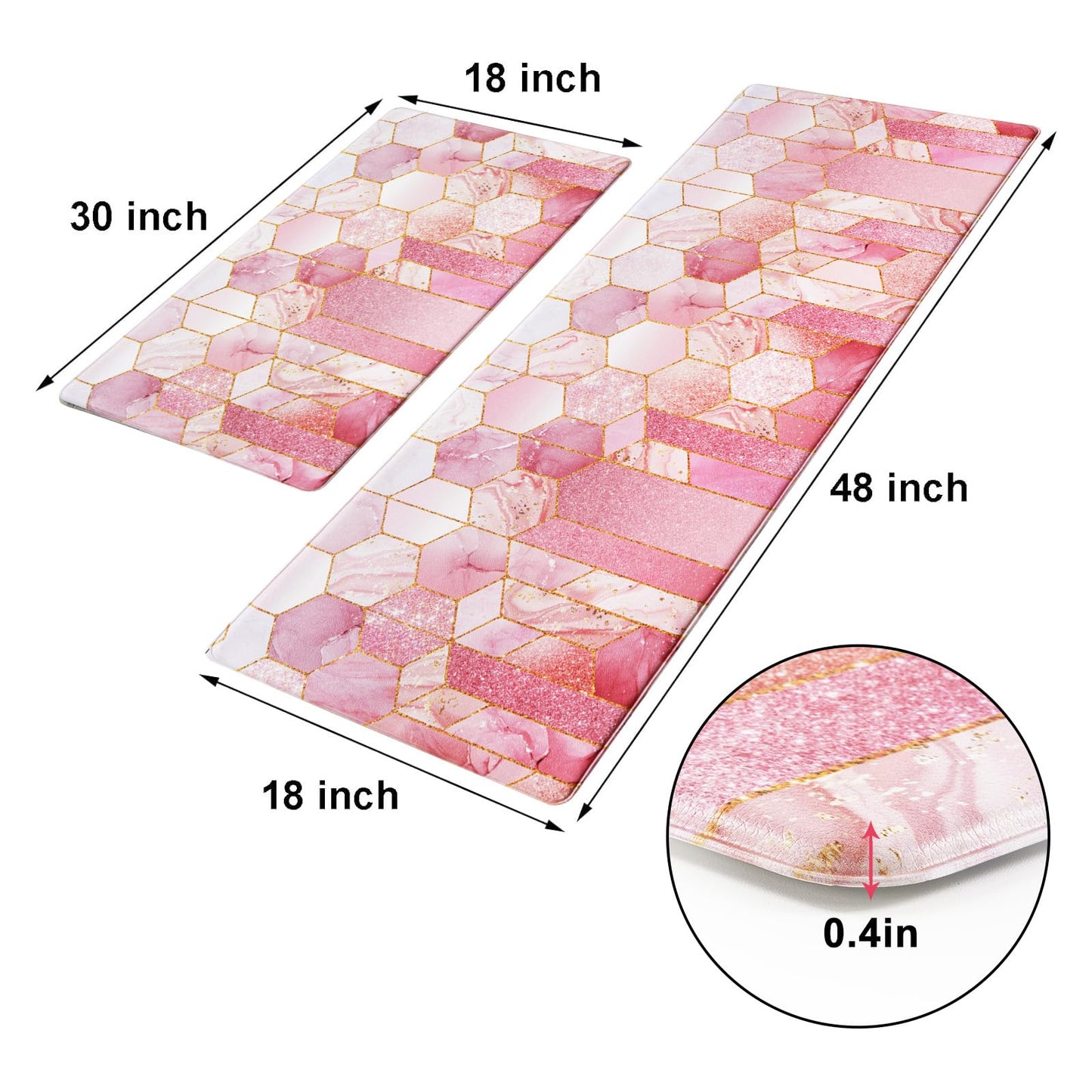 Likiyol Marble Kitchen Rugs Set of 2 Kitchen Mats for Floor Anti Fatigue Mats for Kitchen Floor, Pink Ombre Kitchen Rugs Non Slip Washable Comfort Standing Kitchen Decor Mat, 18'' x 48'' + 18'' x 30''