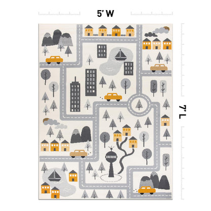 Rugshop Kids Play Road Rug for Playroom,Kidsoom,Nursery Room Interactive Cityscape for Cars and Toys Indoor Soft Area Rug 5' x 7' Cream