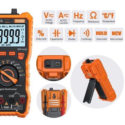 Proster Digital Multimeter - TRMS Voltmeter Multimetro Auto Range Multi Testers, 20A DC AC Current Meter NCV Detector Magnetic Hanging Hands-Free Design with Temperature Probe Backlit LCD Flashlight