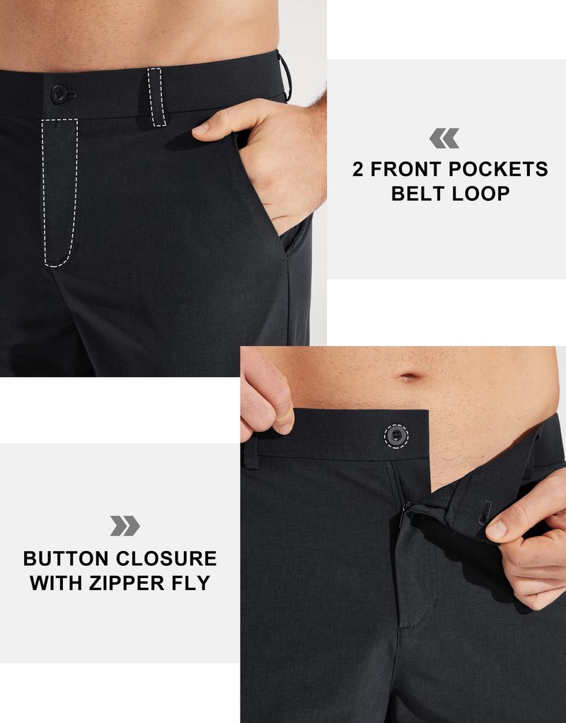 Libin Mens Golf Pants Classic Fit Stretch Work Dress Pants 32" Quick Dry Lightweight Business Casual Trousers Comfort Water Resistant, Black, 38W x 32L