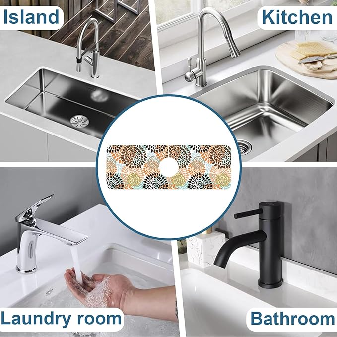 Vintage Flowers Kitchen Sink Splash Guard Faucet Mat Abstract Floral Super
