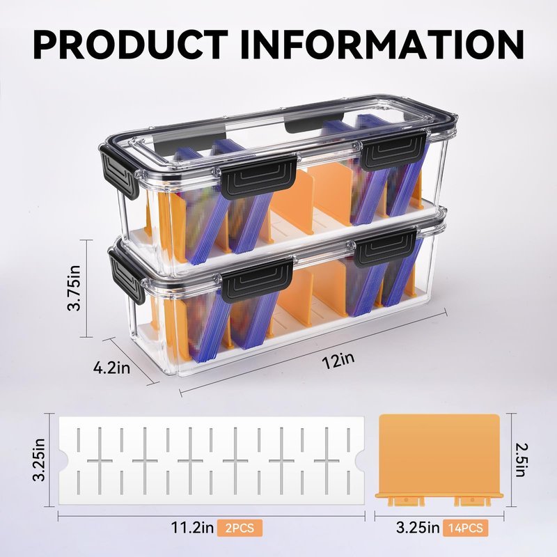 COAGOU 2 Pack Trading Card Storage Box with 14 Dividers, Holds 330 Toploaders or 1300 Cards, Sports Card Toploader Organizer, Plastic Card Holder for Baseball Cards