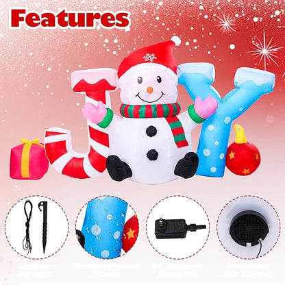 Vigdur 8FT Snowman Christmas Decoration – Christmas Joy and Snowman Blow Up with Built-in LED Lights, Outdoor Christmas Inflatable for Yard, Lawn, Garden, Holiday Party & Home Décor