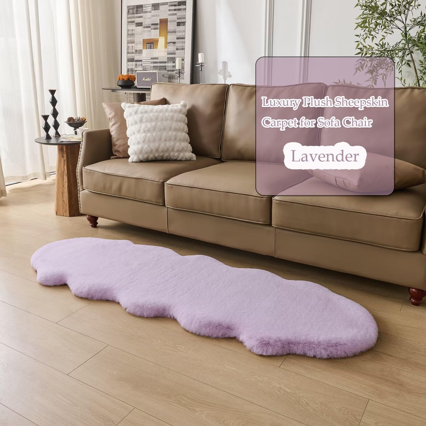 Animebody 1700GSM Fuzzy Faux Sheepskin Fur Area Rug,Extra Soft Faux Fur Mat,Fluffy Shaggy Fur Rug for Bedroom Living Bedside Rug Room Decor-Lavender, 2 x6 ft