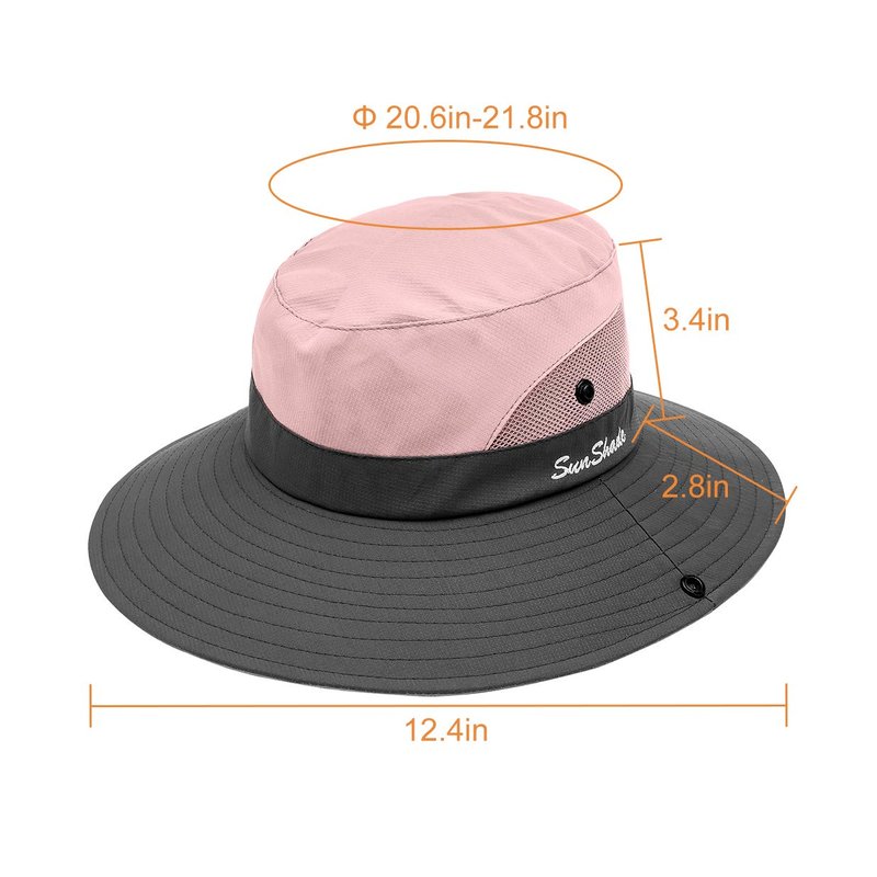 Kids UV Sun Hat with Ponytail Hole UPF 50 Bucket Cap for Girls Summer Beach ? Fishing (M:5-12T(Head circumferences 20.6''-21.8''), Light Pink) Medium
