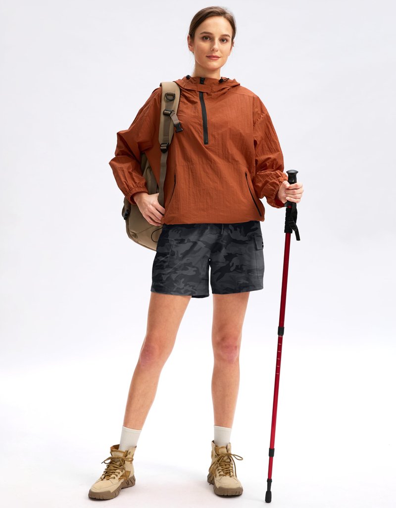 SANTINY Women's 5''/ 7''/9'' Hiking Cargo Shorts Quick Dry Lightweight Summer Shorts for Women Athletic Golf Zipper Pockets(GreyCamo_L)