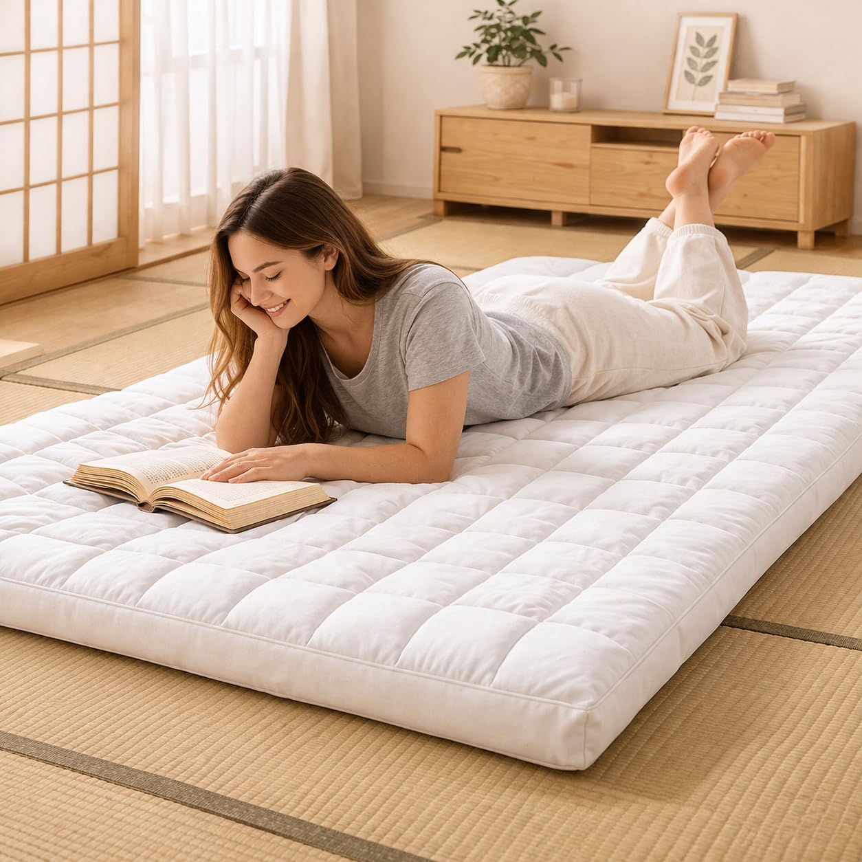 Goliber Japanese Floor Mattress Futon Mattress Tatami Foldable Pad, Roll Up Sleeping Pad, Shikibuton, (Twin 39 x 82 inch - 100 x 210 cm)