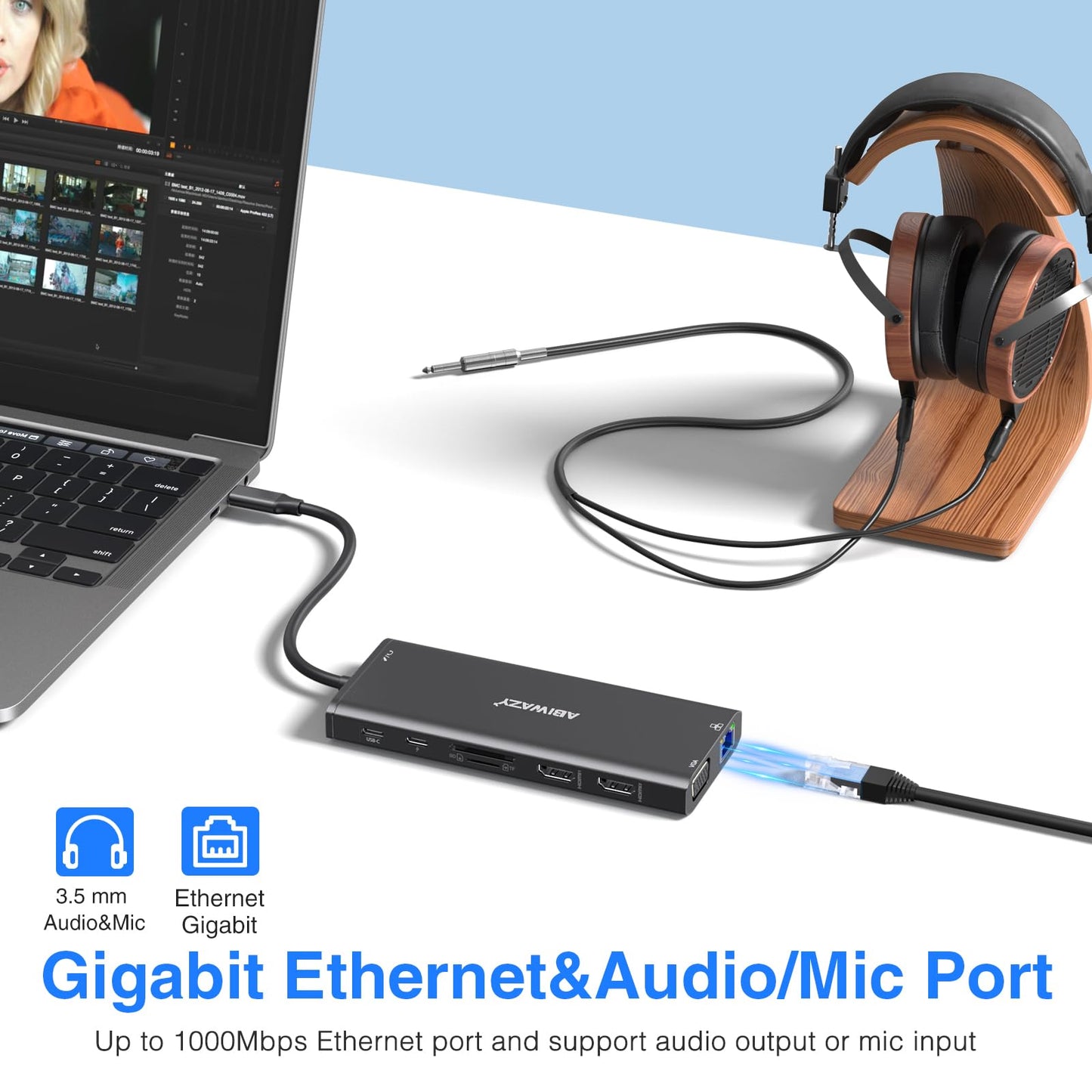 USB C Docking Station Dual Monitor for Dell/HP/Lenovo/Surface Laptop, 14 in 1 Triple Display Hub Multiple Adapter, Dongle with 2 HDMI 4K+VGA+5 Port+100W PD Charger+Ethernet+SD/TF+Audio