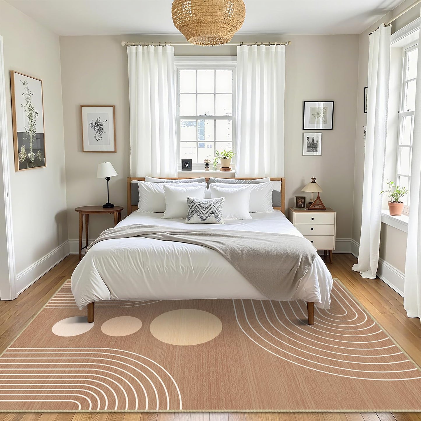 Area Rug 5x7 Boho Modern Minimalist Geometric Abstract Rug Brown Mid Century Modern Rug for Living Room Machine Washable Non-Slip Printed Low Pile Indoor Carpet for Bedroom Dining Room Office Brown