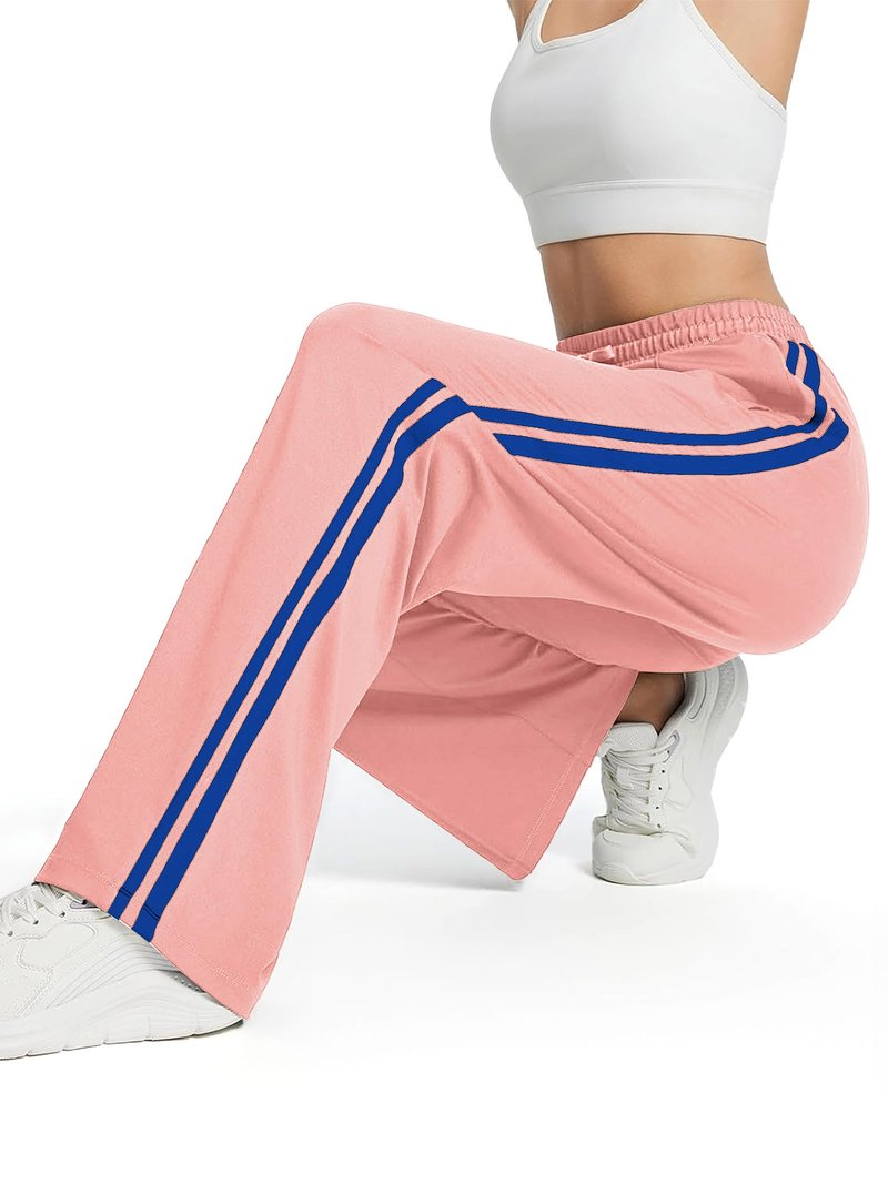 Tapata Long Women's 32" Inseam Track Pants Elastic Waistband Y2K with Zipper Pockets Dance Studio Sweatpants, Pink, L
