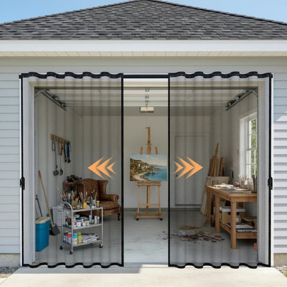 Sliding Garage Door Screen with Track, Garage Screen Doors for 1 Car Garage, 8x7 Ft Retractable Garage Net Screen, Smooth-Gliding, Magnetic Closure, Easy to Install, Black
