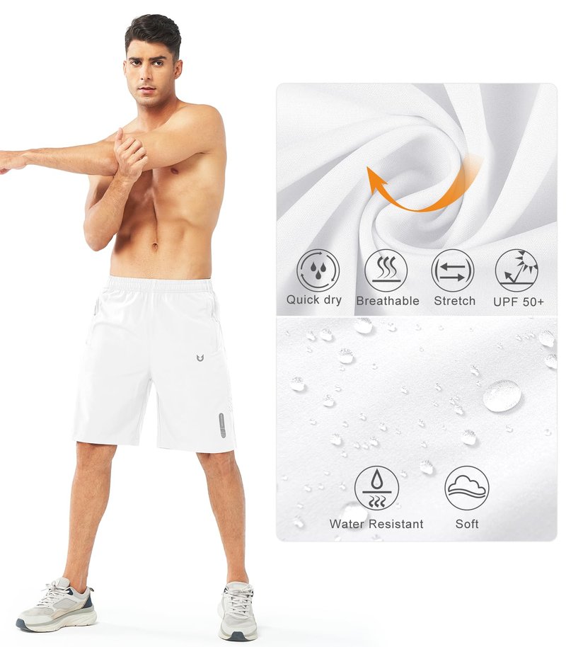 NORTHYARD Men's Athletic Running Shorts Quick Dry Workout Shorts 7"/ 5"/ 9" Lightweight Sports Gym Basketball Shorts Hiking Exercise WHITE-9inch S