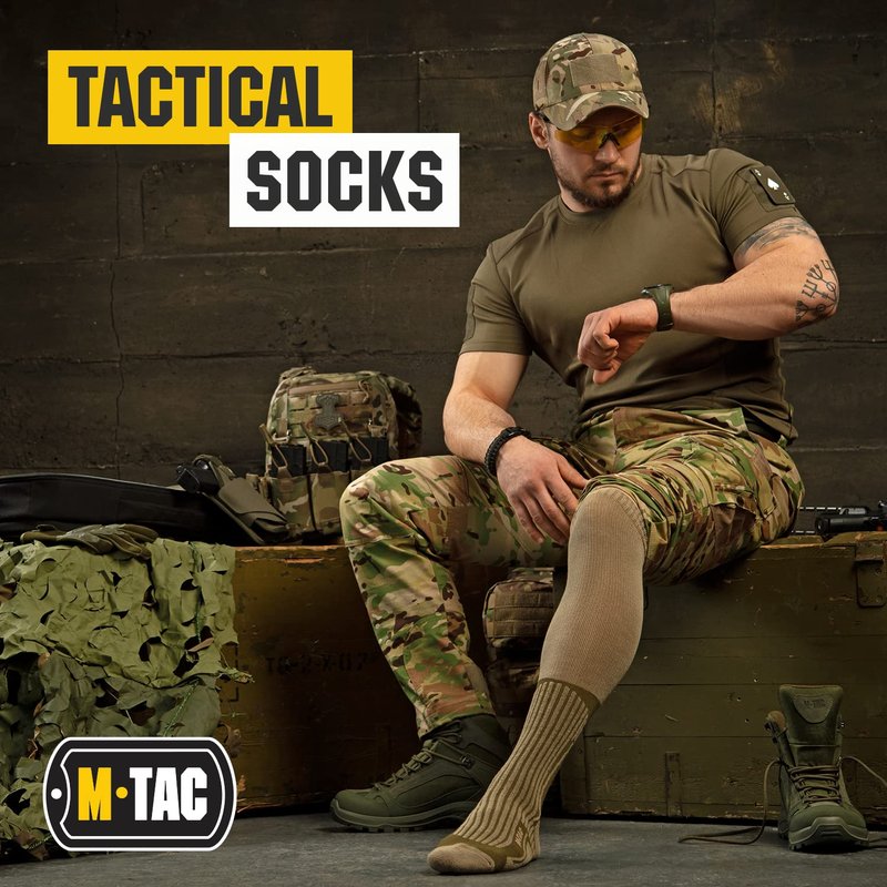 M-Tac Knee High Tactical Socks 2 Pack - Military Lightweight Coolmax Moisture Wicking Army Combat Socks (OCP, M)