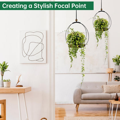 hismocal Hanging Planter for Indoor Plants, Black Plant Hanger Indoor with Sturdy Wood Base, Modern Boho Macrame Plant Hanger, Hanging Wall Ceiling Window Home Decor (Plants/Pots Not Included)