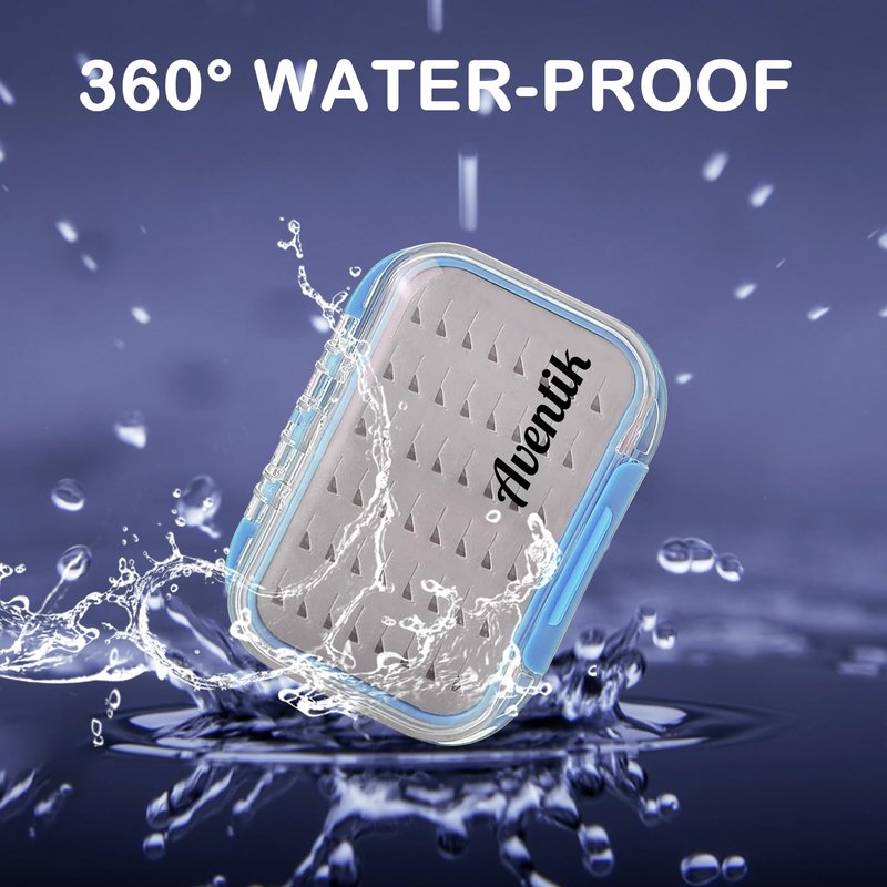 Aventik Waterproof Clear Fly Box Double Sides Floating Lightweight Fly Fishing Case Large Capacity Grip Foam Nymph Wet Dry Flies Lure Box(H18 Blue, SIZE A:4.24X3.04X1.36inch)