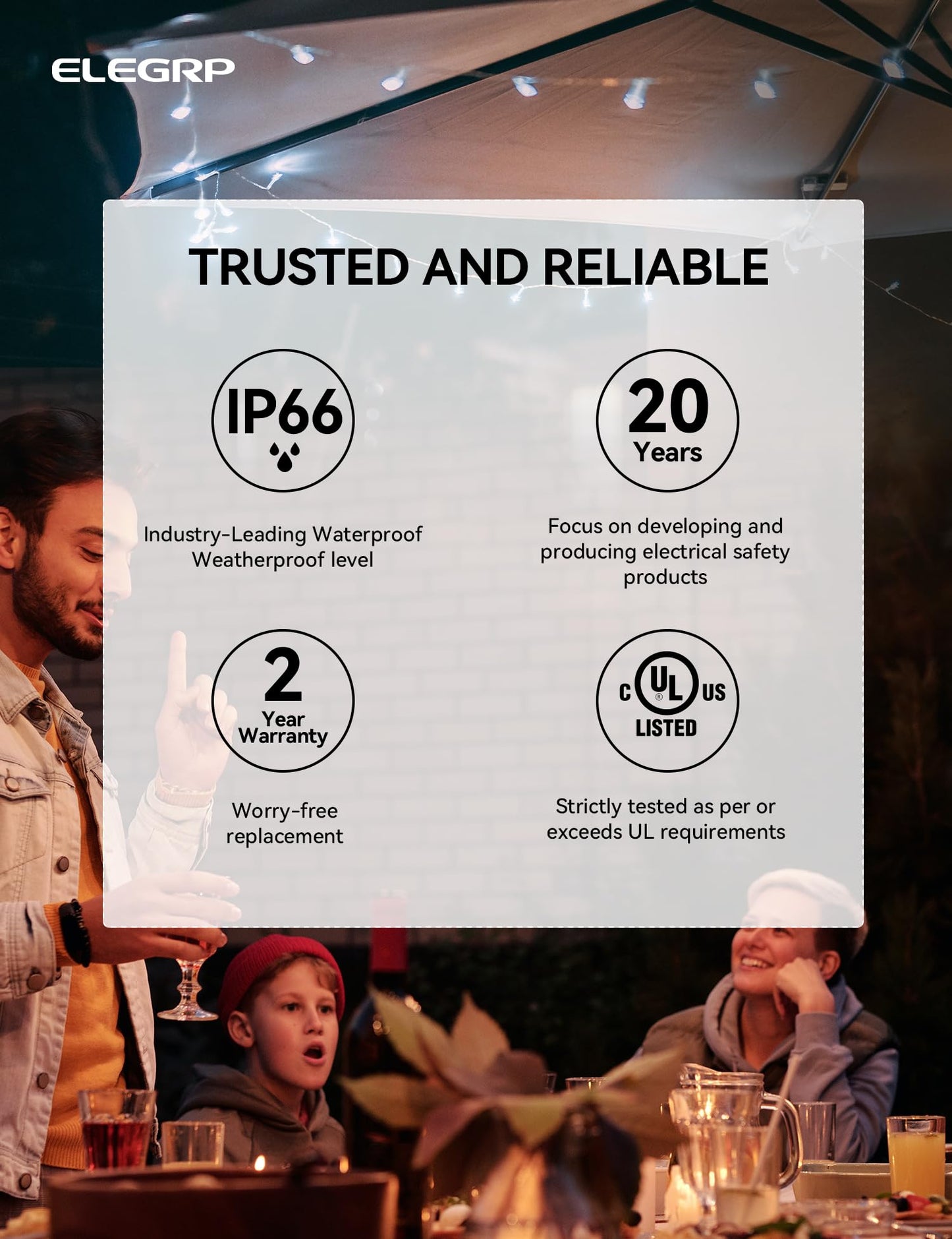 ELEGRP PQR20 Outdoor Smart Plug Waterproof IP66, WiFi Plug with 2 Individually Sockets, Compatible with Alexa & Google Assistant, Smart Outdoor Outlet for String Lights, UL Certified, 2 Pack, Black