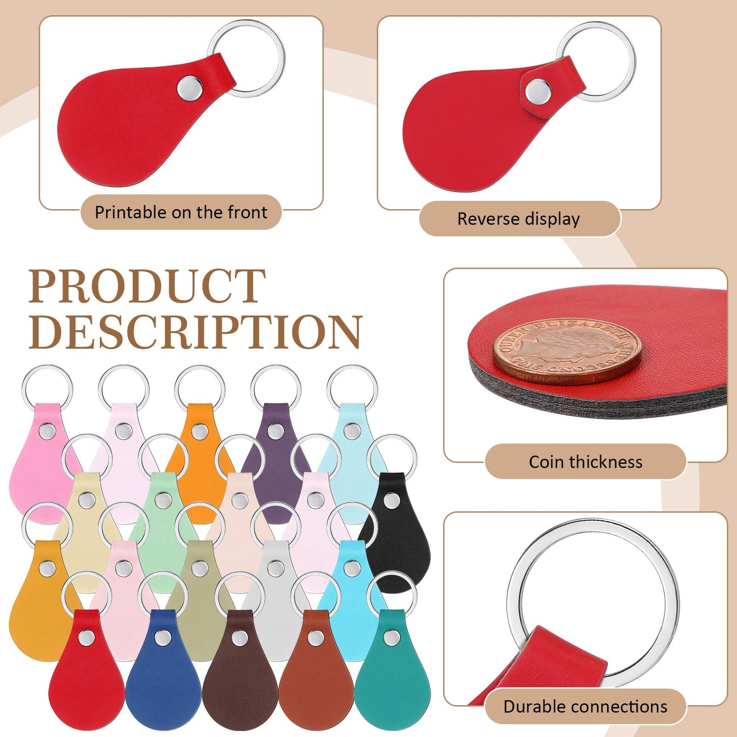 Sasylvia 100 Pcs Leather Key Fob Kit Leather Keychain Blanks with Rivets and Key Rings for Laser Engraving DIY Making Leather(Multicolored)