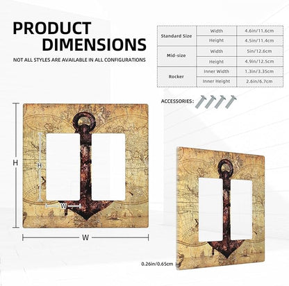 Anchor Nautical Vintage Map Double Rocker Light Switch Cover 2 Gang Outlet Wall Plate Decorative GFCI Switchplate Electrical Faceplate for Office Livingroom Home Decor