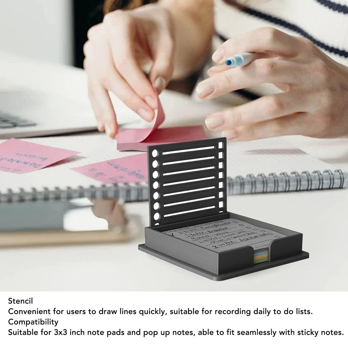 Yosoo Sticky Note Holder with Stencil, ABS Memo Pad Organizer for 3x3 Inch Note Pad Up Notes, High Strength and Toughness, Boost Work Efficiency