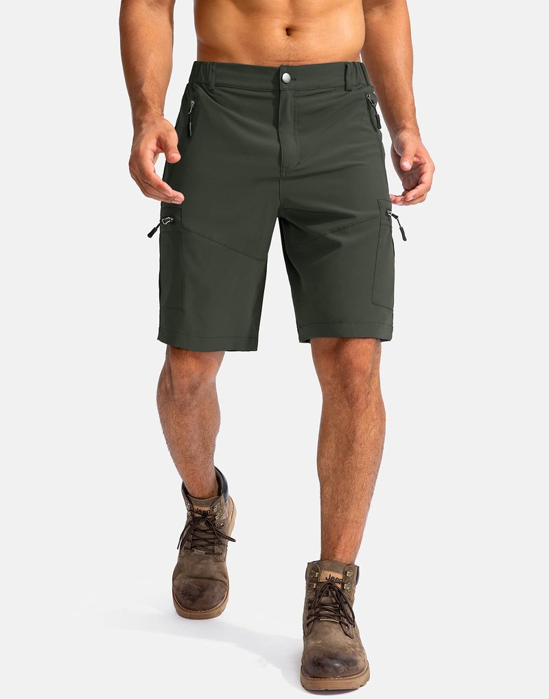 Pudolla Men's Hiking Cargo Shorts 9" Lightweight Outdoor Work Shorts for Men Travel Golf Camping Casual with 5 Zipper Pockets(Army Green Medium)