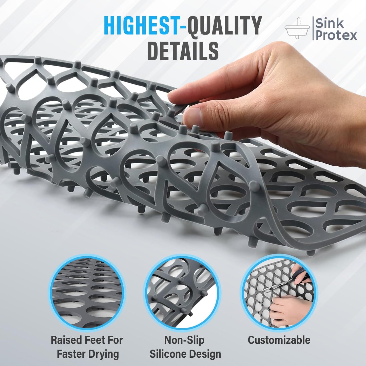 Silicone Sink Protectors for Kitchen Sink – 2 Pack Kitchen Sink Mats for Bottom of Sink – Heat-Resistant, Dishwasher-Safe Sink Grid – Non-Slip Sink Accessories, Flexible Sink Protector Mat – Gray