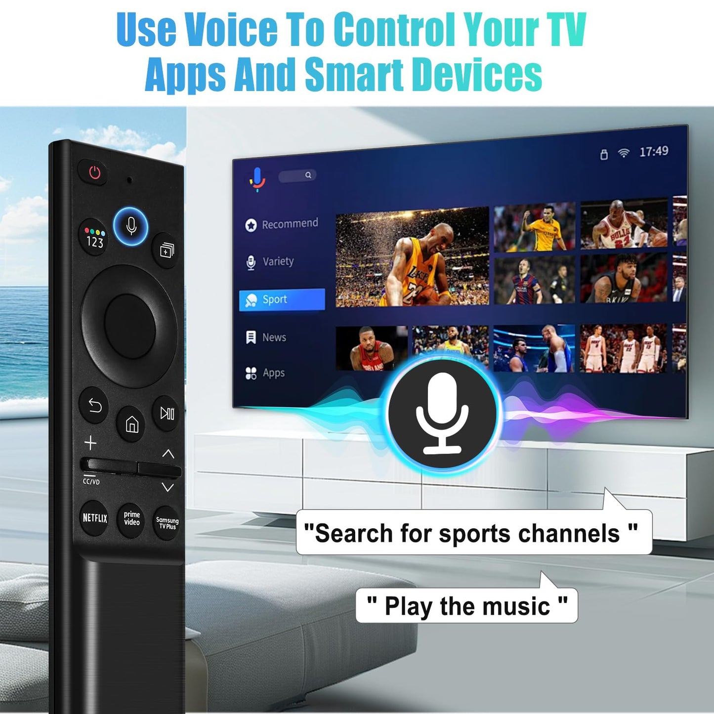 BN59-01385A Solar Voice Remote for Samsung TV Remotes Replacement with Bluetooth Rechargeable Solar Cell Fit for Samsung Remote Control for Smart TVs Frame Neo LED Ultra HD Series
