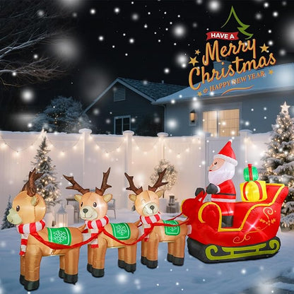 MUMTOP 12FT Long Christmas Inflatables Outdoor Decorations, Inflatables Santa Claus Sleigh with Reindeer Christmas Blow up Yard Decorations Built-in LED Lights for Outdoor Party Holiday Decor