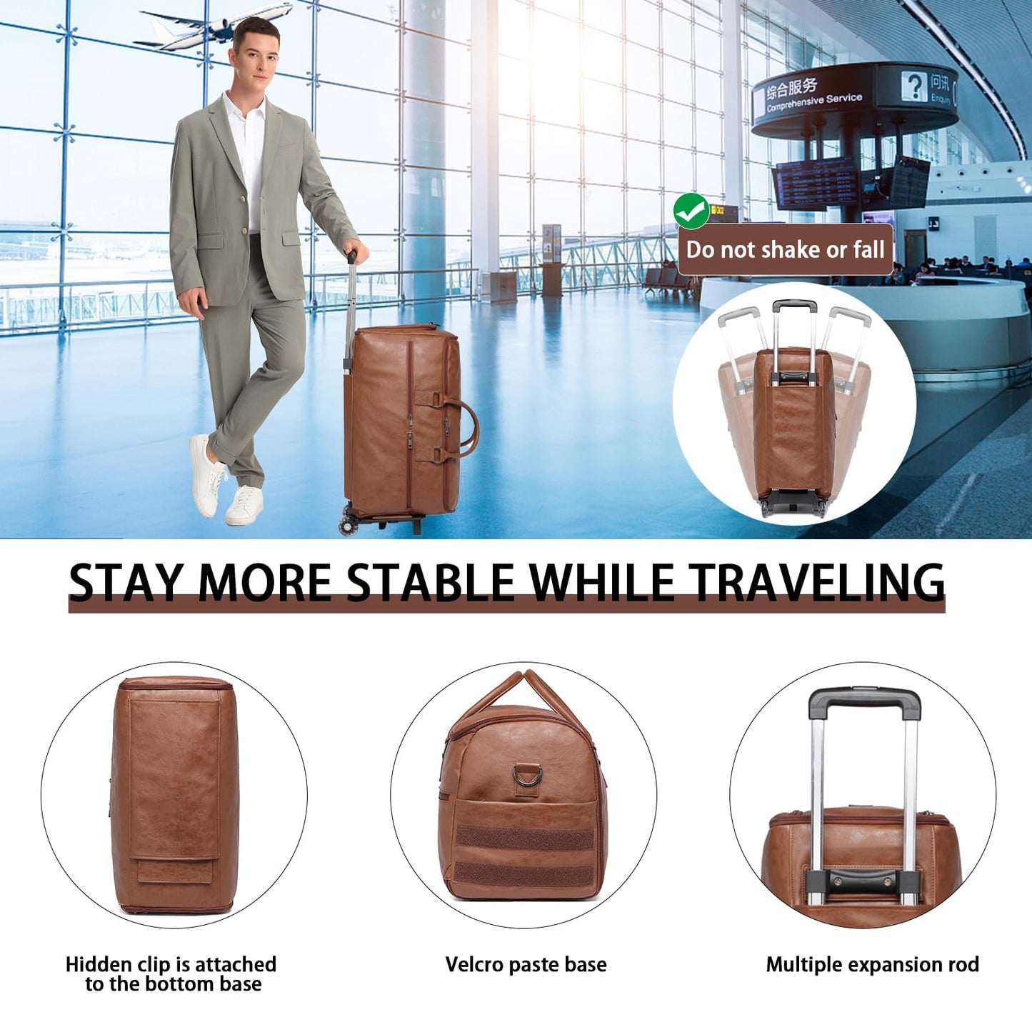 Seyfocnia Rolling Garment Bag With Wheels - Overnight Carry On Suitcase With Shoe Compartment - Convertible Duffle Bag for Travel - Brown