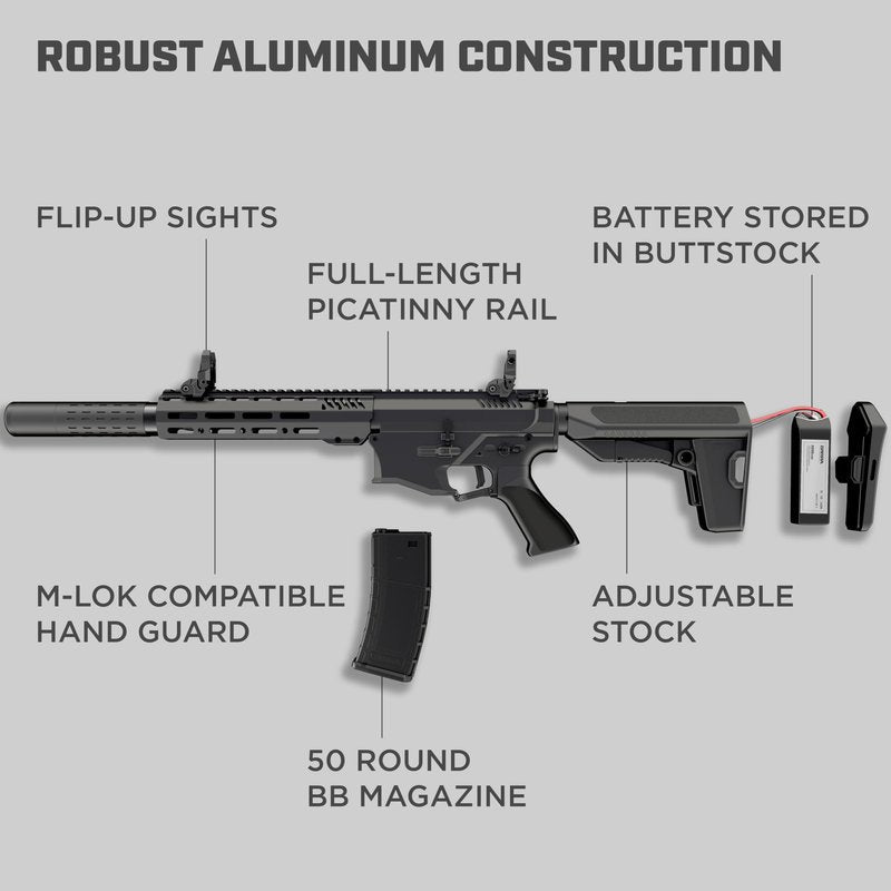 Barra Airguns 400e Gen 2 Metal Full Auto Battery-Powered BB Gun Kit, Includes LiPo Battery and Charger, Fully Automatic Electric BB Rifle - 430 to 440 FPS (Black)