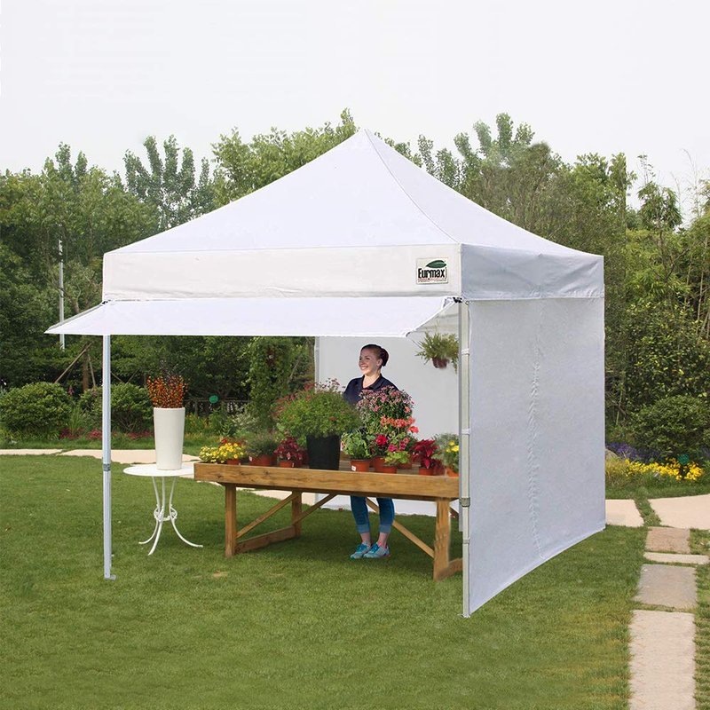 Eurmax USA 10x10 Pop Up Canopy,Commercial Tent with Patented No-Tip Rolling Bag,30sqft Extension Awning & 4 Zippered Removable Walls,UV & Water Resistant,Heavy Duty Instant Shelter Gazebo,White