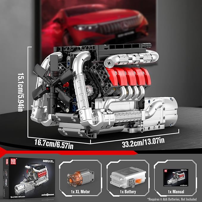 Mould King 10203 V8 Engine Building Kit for 14+ Adults MOC Ideas 4-Speed Transmission V8 Engine Model for Display STEM Building Project for Teens(1169 PCS)
