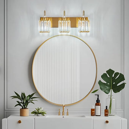 Crystal Vanity Lights - Gold 3 Light Modern Vanity Light for Bathroom