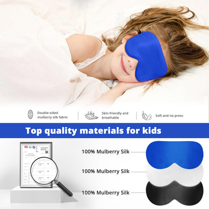 Kids Sleep Mask Eye Cover, 100% Real Natural Pure Silk Eye Mask with Adjustable Strap, Blindfold Kids Eye Mask for Sleeping, Eye Shade for Boys Girls and Adult, Pressure-Free Comfort (Black)