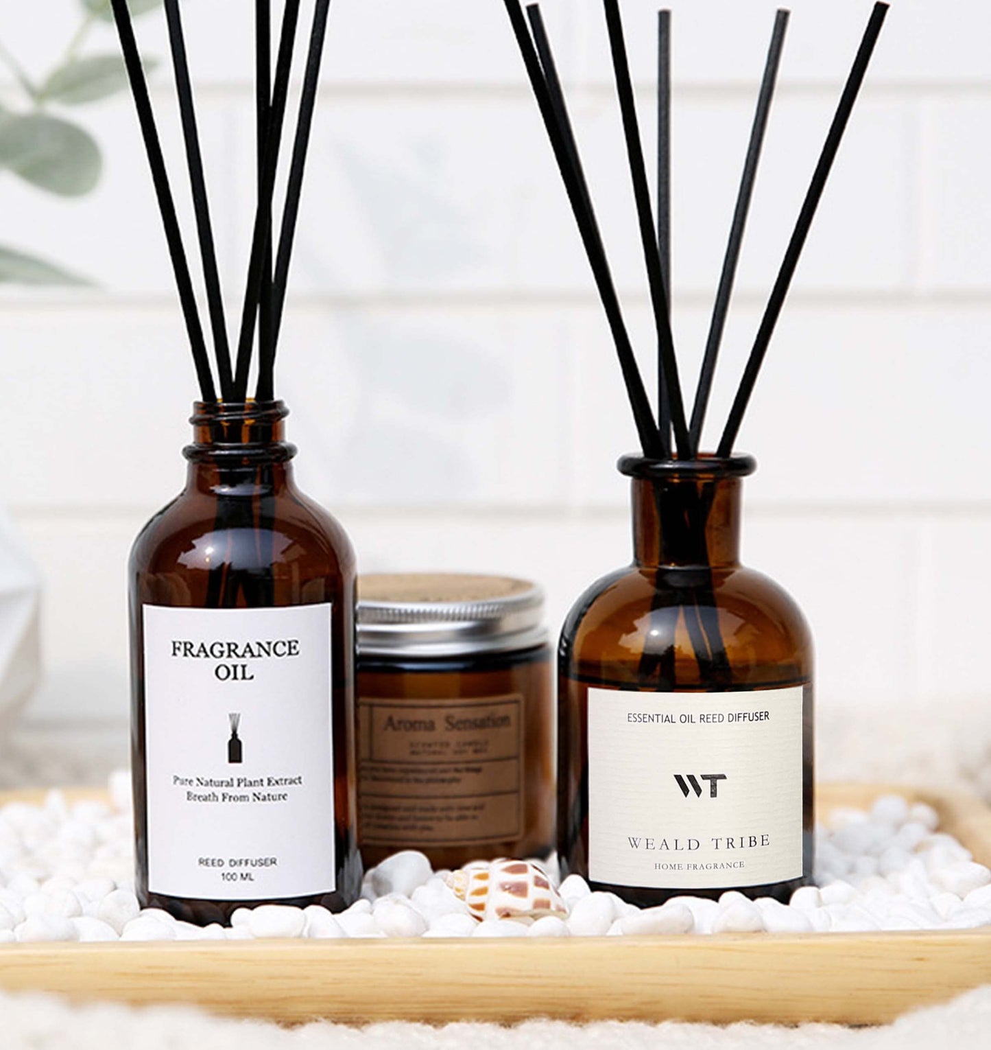 WEALD TRIBE Flower Reed Diffuser Set Vanilla Cinnamon Scent for Bathroom Air Fresheners | 4.0 fl oz Essential Oils with Sticks Home Fragrance Defusers | House Bedroom Office Shelf Decor & Gift